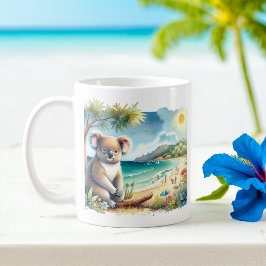 Taza De Café Acuarela veraniega Koala en la playa