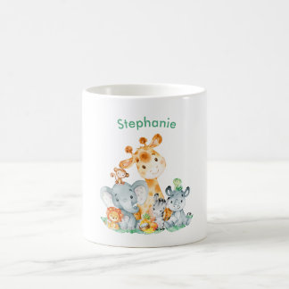 Taza De Café Acuarela verde del mar Cute Safari Jungle Animales