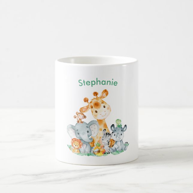 Taza De Café Acuarela verde del mar Cute Safari Jungle Animales (Centro)