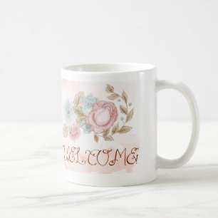Taza De Café Acuarela y lápiz bienvenida floral