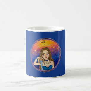 Taza De Café Acuario Astrología Chica en Cielo Estrellado Azul
