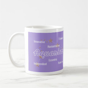 Taza De Café Acuario Púrpura Azul Acuarela Astrología Zodiaco 