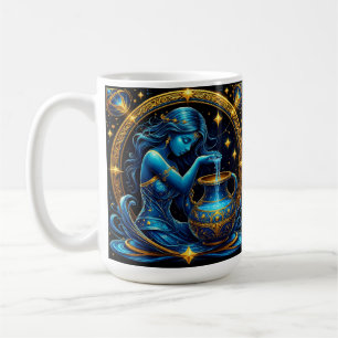 Taza De Café ♒ Acuario Resplandor Cósmico 🌌 Hermoso Zodiaco