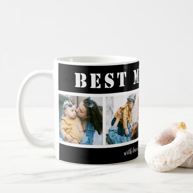 Taza De Café Add 4 Photo Best Mom Ever Black Coffee Mug (Con donut)