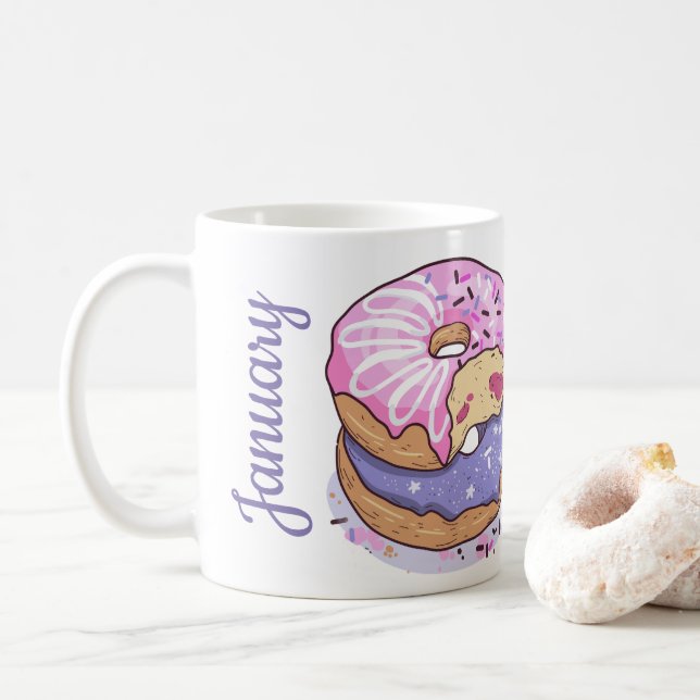 Taza De Café Add your photo and name cute donuts purple (Con donut)
