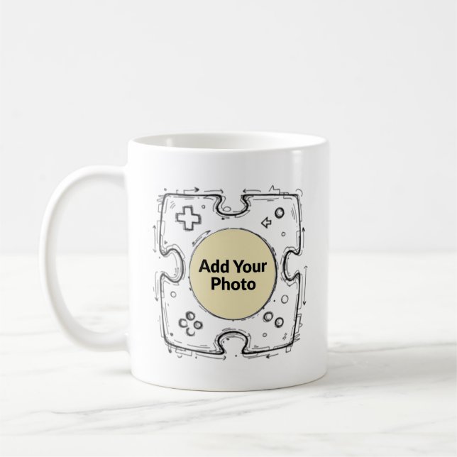Taza De Café Add Your Photo Gamer Controller Doodle Frame  (Izquierda)