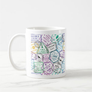 Taza De Café Adicto a los sellos de pasaporte Viajero retro del
