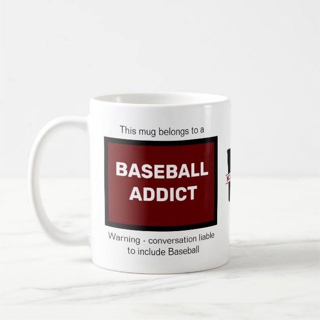 Taza De Café Adicto al béisbol Añadir su nombre Monograma inici (Izquierda)