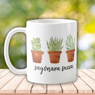 Taza De Café Adiós Succa Acuarela Suculentas de Terracota