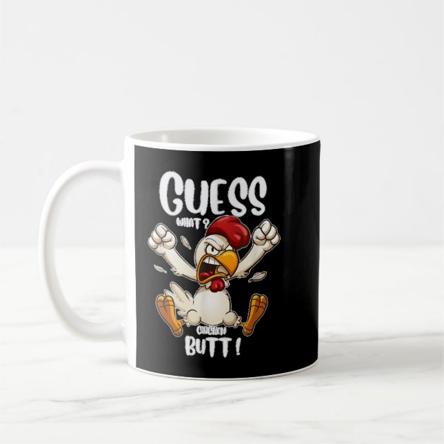 Taza De Café Adivinen lo gracioso del diseño de pollo bromista (Izquierda)