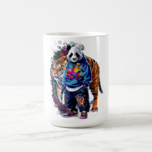 Taza De Café ADOM Premium Artístico Panda y Tigre Gráfico Mujer
