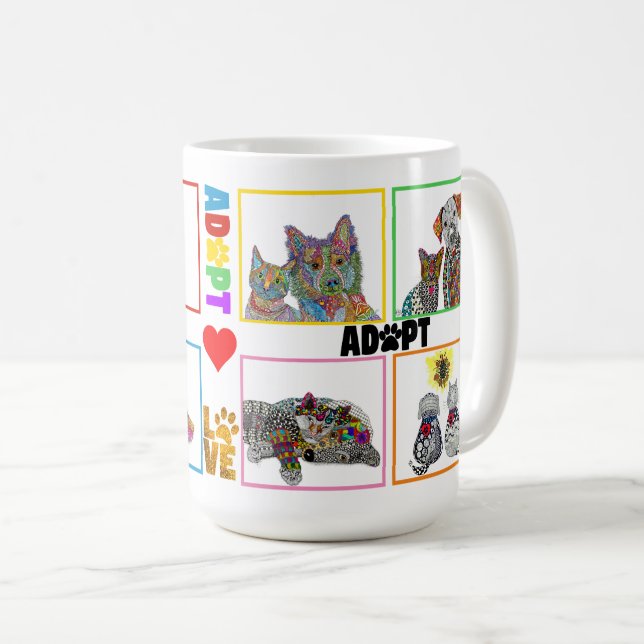 Taza De Café Adopción y rescate de perros y gatos sea amor (Anverso derecho)