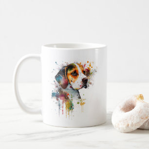 Taza De Café Adorable Beagle Puppy Watercolor AI Art