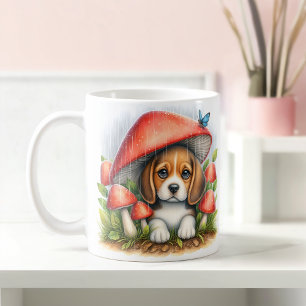 Taza De Café Adorable Beagpy Bajo El Paraguas De Los Musgos