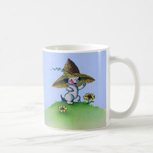 Taza De Café adorable cachorro con gorra de paja grande