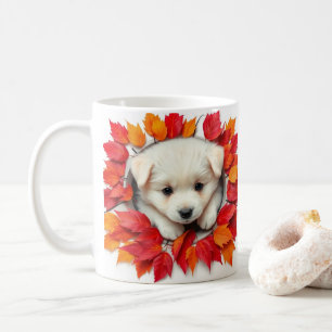 Taza De Café adorable cachorro con hojas de otoño, diseño de en