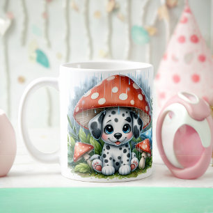 Taza De Café Adorable Cachorro dálmata bajo paraguas de hongos
