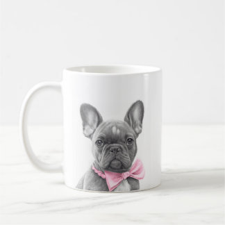 Taza De Café Adorable cachorro de bulldog francés con arco rosa