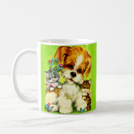 Taza De Café adorable cachorro y gatitos sonrientes