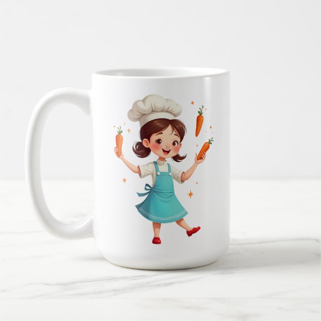 Taza De Café Adorable Chef Girl Mug with Carrots Design (Izquierda)