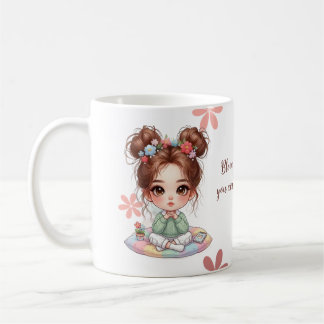Taza De Café Adorable chica chibi sentada en cojín con cita