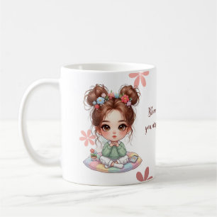Taza De Café Adorable chica chibi sentada en cojín con cita