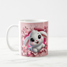 Taza De Café Adorable conejo 3D que busca a través de la floral