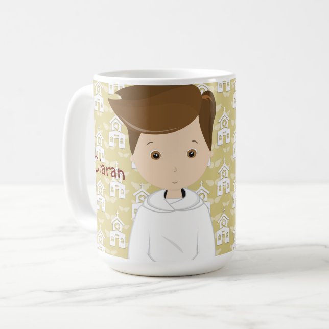 Taza De Café Adorable Confirmación día marrón pelo niño mug (Anverso izquierdo)