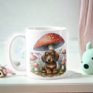 Taza De Café Adorable Dachshund Cuppy Bajo El Paraguas De Un Mu