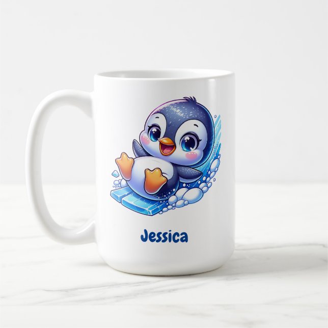 Taza De Café Adorable deslizamiento de pingüino sobre hielo (Izquierda)
