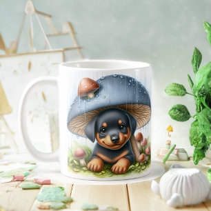 Taza De Café Adorable Doberman Puppy Bajo El Paraguas Del Mushr