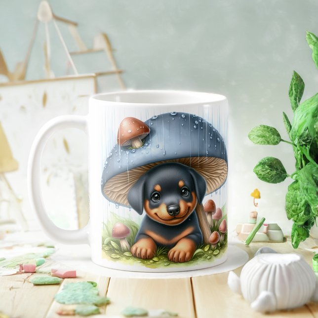 Taza De Café Adorable Doberman Puppy Bajo El Paraguas Del Mushr (Subido por el creador)