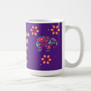 Taza De Café adorable elefante colorido cita diseño morado y do