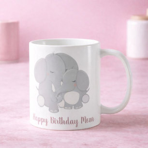 Taza De Café Adorable Elephant Cuddle Feliz Cumpleaños Mamá