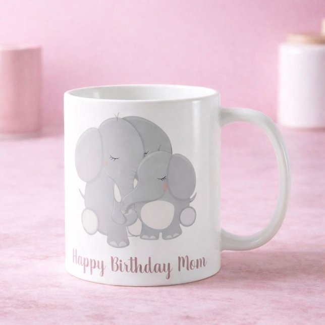 Taza De Café Adorable Elephant Cuddle Feliz Cumpleaños Mamá (Subido por el creador)