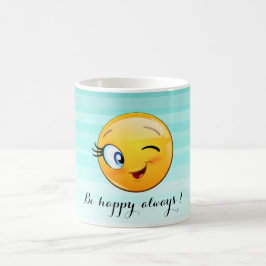 Taza De Café Adorable Emoji Winking Face-Be feliz siempre
