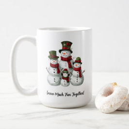 Taza De Café Adorable familia Snowman en Gorras y bufandas de j