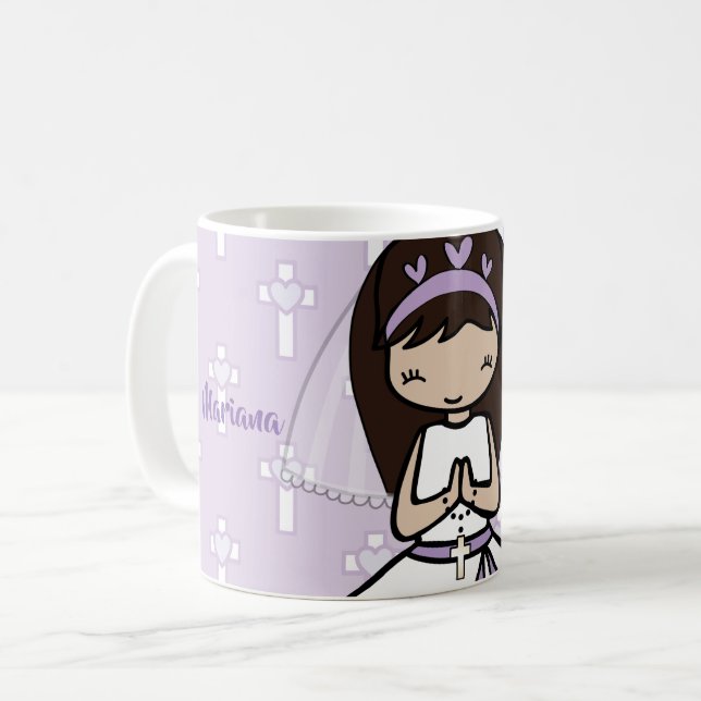 Taza De Café Adorable First Holy Communia brunette chica nombre (Anverso izquierdo)