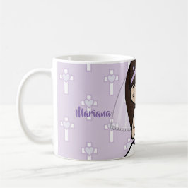 Taza De Café Adorable First Holy Communia brunette chica nombre