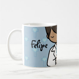 Taza De Café Adorable First Holy Communia niño nombre azul