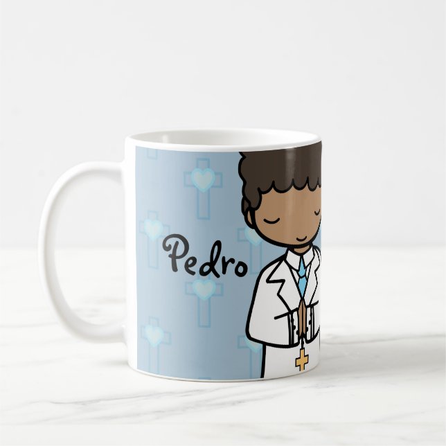 Taza De Café Adorable First Holy Communia niño nombre azul (Izquierda)