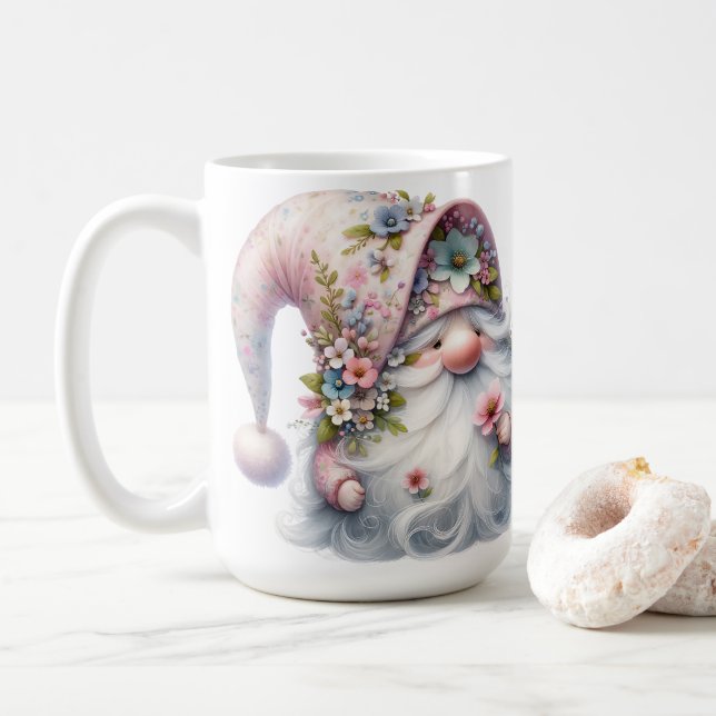 Taza De Café Adorable Floral Gnome  (Con donut)
