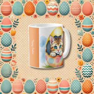 Taza De Café Adorable gatito de Pascua en huevo colorido