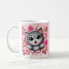 Taza De Café Adorable gato 3D asomando el diseño de la pared fl
