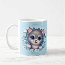 Adorable gato 3D asomándose a través del diseño de