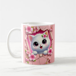 Taza De Café Adorable gato 3D asomándose a través del diseño de