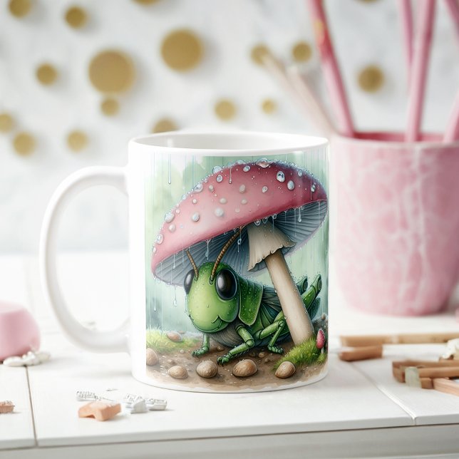 Taza De Café Adorable Grasshoper Under Mushroom Umbrella (Subido por el creador)