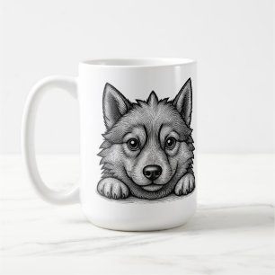 Taza De Café Adorable Husky Puppy Wood Engraving Style