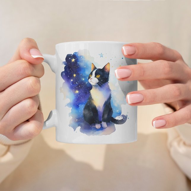 Taza De Café Adorable Ilustracion acuático de gato de Tuxedo (Subido por el creador)