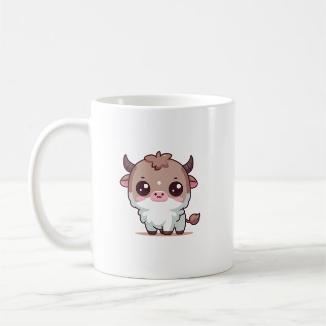 Taza De Café Adorable Kawaii Highland Cow - Personalizado lindo (Izquierda)